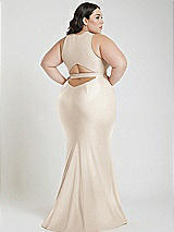 Alt View 3 Thumbnail - Oat Plunge Neckline Cutout Low Back Stretch Satin Mermaid Dress