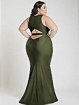Alt View 3 Thumbnail - Olive Green Plunge Neckline Cutout Low Back Stretch Satin Mermaid Dress