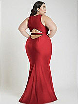 Alt View 3 Thumbnail - Poppy Red Plunge Neckline Cutout Low Back Stretch Satin Mermaid Dress