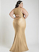 Alt View 3 Thumbnail - Soft Gold Plunge Neckline Cutout Low Back Stretch Satin Mermaid Dress