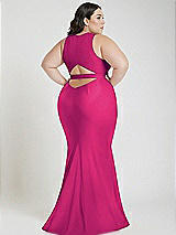Alt View 3 Thumbnail - Think Pink Plunge Neckline Cutout Low Back Stretch Satin Mermaid Dress