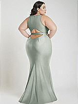 Alt View 3 Thumbnail - Willow Green Plunge Neckline Cutout Low Back Stretch Satin Mermaid Dress