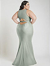 Alt View 3 Thumbnail - Willow Green Plunge Neckline Cutout Low Back Stretch Satin Mermaid Dress