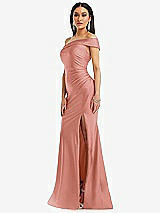 Alt View 2 Thumbnail - Desert Rose One-Shoulder Bias-Cuff Stretch Satin Mermaid Dress with Slight Train