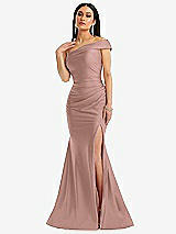 Alt View 1 Thumbnail - Neu Nude One-Shoulder Bias-Cuff Stretch Satin Mermaid Dress with Slight Train