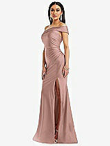 Alt View 2 Thumbnail - Neu Nude One-Shoulder Bias-Cuff Stretch Satin Mermaid Dress with Slight Train