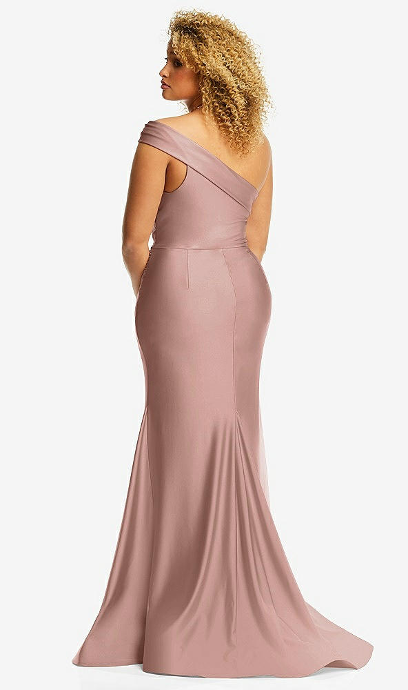 Back View - Neu Nude One-Shoulder Bias-Cuff Stretch Satin Mermaid Dress with Slight Train