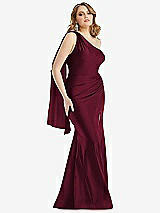 Front View Thumbnail - Cabernet Scarf Neck One-Shoulder Stretch Satin Mermaid Dress with Slight Train