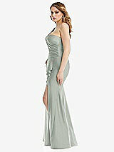 Side View Thumbnail - Willow Green One-Shoulder Bustier Stretch Satin Mermaid Dress with Cascade Ruffle