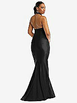 Rear View Thumbnail - Black Criss Cross Halter Open-Back Stretch Satin Mermaid Dress