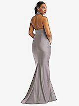 Rear View Thumbnail - Cashmere Gray Criss Cross Halter Open-Back Stretch Satin Mermaid Dress