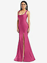 Front View Thumbnail - Tea Rose Square Neck Stretch Satin Mermaid Dress with Slight Train