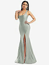 Alt View 2 Thumbnail - Willow Green Square Neck Stretch Satin Mermaid Dress with Slight Train