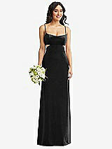 Alt View 1 Thumbnail - Black Spaghetti Strap Cutout Midriff Velvet Maxi Dress