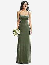 Alt View 1 Thumbnail - Sage Spaghetti Strap Cutout Midriff Velvet Maxi Dress