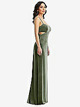 Side View Thumbnail - Sage Spaghetti Strap Cutout Midriff Velvet Maxi Dress