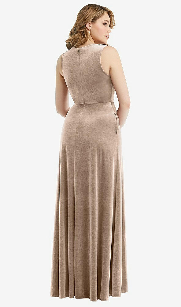 Back View - Topaz Deep V-Neck Sleeveless Velvet Maxi Dress with Pockets