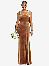 Alt View 1 Thumbnail - Golden Almond Square Neck Closed Back Velvet Maxi Dress 