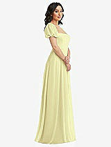 Side View Thumbnail - Butter Yellow Puff Sleeve Chiffon Maxi Dress with Front Slit