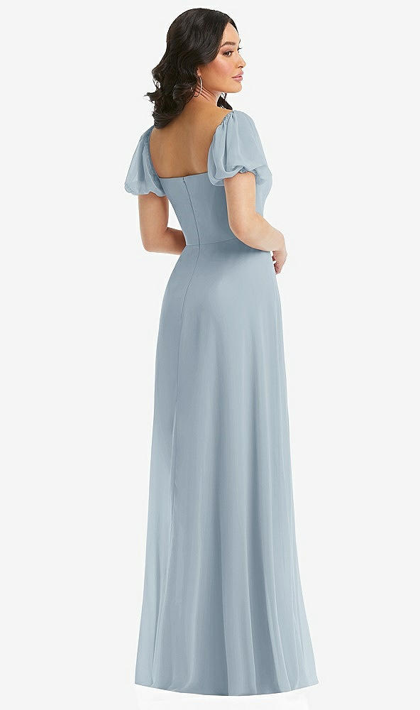 Back View - Mist Puff Sleeve Chiffon Maxi Dress with Front Slit