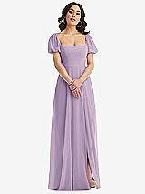 Front View Thumbnail - Pale Purple Puff Sleeve Chiffon Maxi Dress with Front Slit