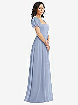Side View Thumbnail - Sky Blue Puff Sleeve Chiffon Maxi Dress with Front Slit