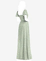 Rear View Thumbnail - Vintage Primrose Sage Puff Sleeve Chiffon Maxi Dress with Front Slit