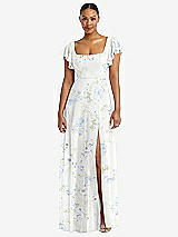 Alt View 1 Thumbnail - Bleu Garden Flutter Sleeve Scoop Open-Back Chiffon Maxi Dress