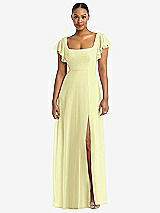 Alt View 1 Thumbnail - Butter Yellow Flutter Sleeve Scoop Open-Back Chiffon Maxi Dress