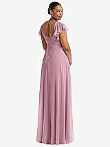 Rear View Thumbnail - Dusty Pink Flutter Sleeve Scoop Open-Back Chiffon Maxi Dress