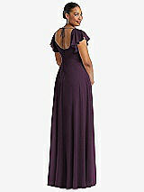 Rear View Thumbnail - Aubergine Flutter Sleeve Scoop Open-Back Chiffon Maxi Dress