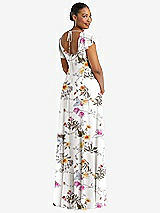 Rear View Thumbnail - Butterfly Botanica Ivory Flutter Sleeve Scoop Open-Back Chiffon Maxi Dress