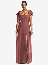 Alt View 1 Thumbnail - English Rose Flutter Sleeve Scoop Open-Back Chiffon Maxi Dress