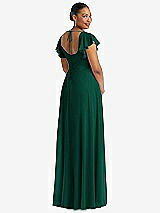 Rear View Thumbnail - Hunter Green Flutter Sleeve Scoop Open-Back Chiffon Maxi Dress