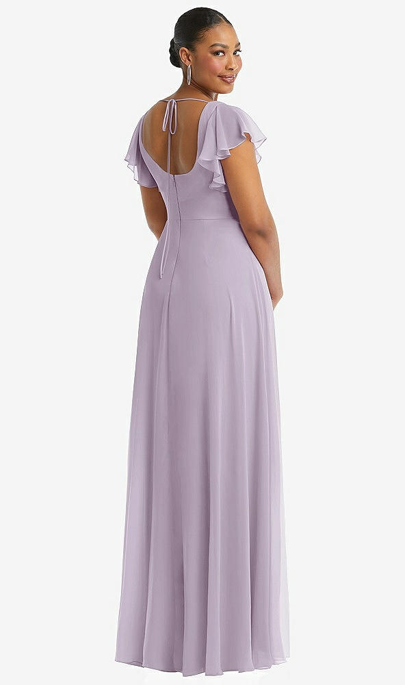 Back View - Lilac Haze Flutter Sleeve Scoop Open-Back Chiffon Maxi Dress