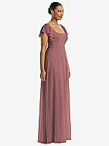 Side View Thumbnail - Rosewood Flutter Sleeve Scoop Open-Back Chiffon Maxi Dress