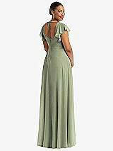 Rear View Thumbnail - Sage Flutter Sleeve Scoop Open-Back Chiffon Maxi Dress