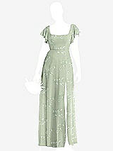 Front View Thumbnail - Vintage Primrose Sage Flutter Sleeve Scoop Open-Back Chiffon Maxi Dress