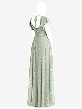 Rear View Thumbnail - Vintage Primrose Sage Flutter Sleeve Scoop Open-Back Chiffon Maxi Dress