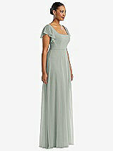 Side View Thumbnail - Willow Green Flutter Sleeve Scoop Open-Back Chiffon Maxi Dress