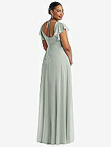 Rear View Thumbnail - Willow Green Flutter Sleeve Scoop Open-Back Chiffon Maxi Dress