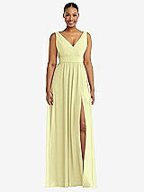 Alt View 2 Thumbnail - Butter Yellow Plunge Neckline Bow Shoulder Empire Waist Chiffon Maxi Dress