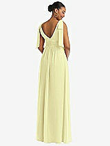 Rear View Thumbnail - Butter Yellow Plunge Neckline Bow Shoulder Empire Waist Chiffon Maxi Dress