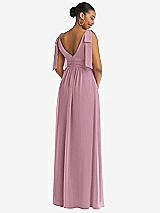 Rear View Thumbnail - Dusty Pink Plunge Neckline Bow Shoulder Empire Waist Chiffon Maxi Dress