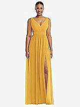Alt View 2 Thumbnail - NYC Yellow Plunge Neckline Bow Shoulder Empire Waist Chiffon Maxi Dress