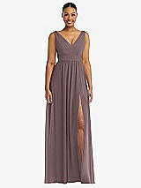 Alt View 2 Thumbnail - French Truffle Plunge Neckline Bow Shoulder Empire Waist Chiffon Maxi Dress