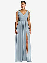 Alt View 2 Thumbnail - Mist Plunge Neckline Bow Shoulder Empire Waist Chiffon Maxi Dress