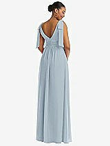 Rear View Thumbnail - Mist Plunge Neckline Bow Shoulder Empire Waist Chiffon Maxi Dress