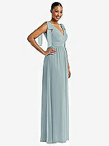 Side View Thumbnail - Morning Sky Plunge Neckline Bow Shoulder Empire Waist Chiffon Maxi Dress