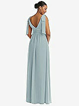 Rear View Thumbnail - Morning Sky Plunge Neckline Bow Shoulder Empire Waist Chiffon Maxi Dress